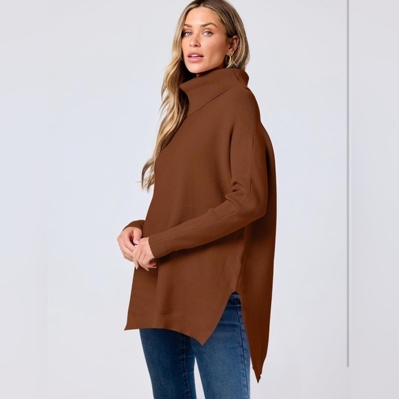 ANRABESS Women's Oversized Turtleneck Aubern Color - Picture 4 of 6